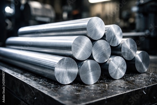 Metallic aluminum bars in round form for additional workshop tasks