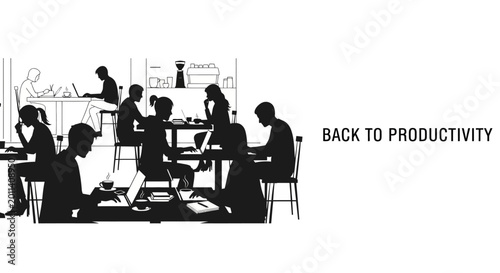 Foto Silhouette illustration of people working in a shared office space