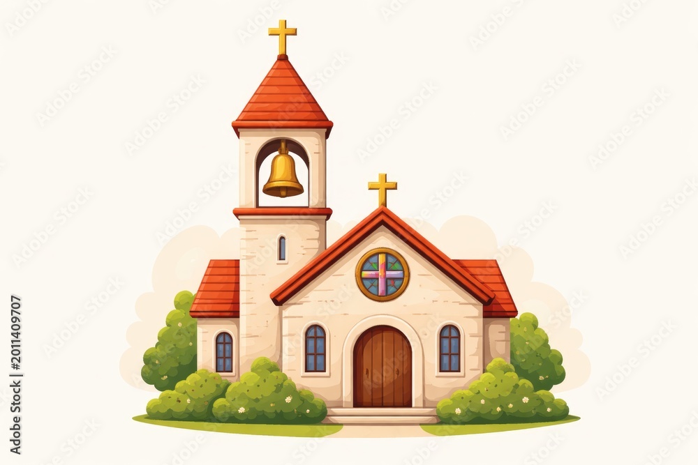 Fototapeta premium flat design church icon with cross and bell tower illustration