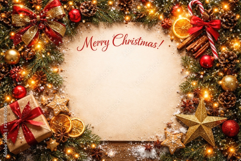Naklejka premium Joyful Christmas card decorated with New Year signs and blank space for message