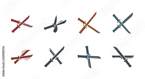 Schilderij op canvas Collection of Stylized Sword Icons, Weapon Symbols, and Combat Graphics