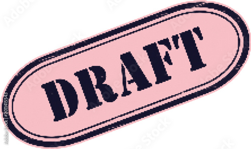 Bild auf Leinwand Pink oval stamp with dark blue text draft in grunge style on gray transparent background vector illustration