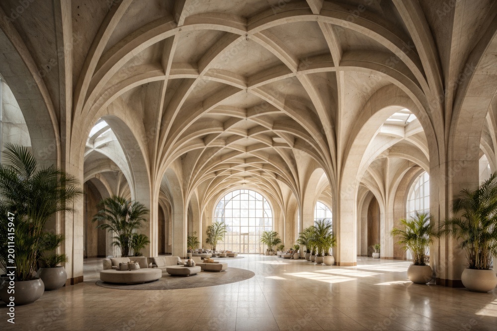 Obraz premium Spacious interiors with geometric arched ceilings inspired by architectural forms