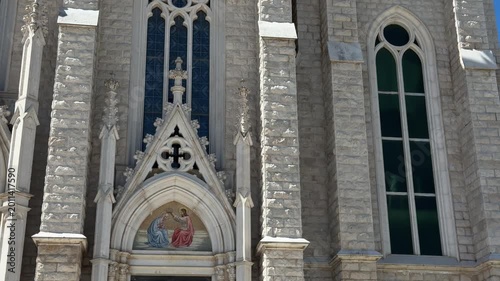 Santuario dell’Addolorata in Castelpetroso, Molise Italy, neo gothic catholic church exterior architecture, religious landmark, 4K ProRes