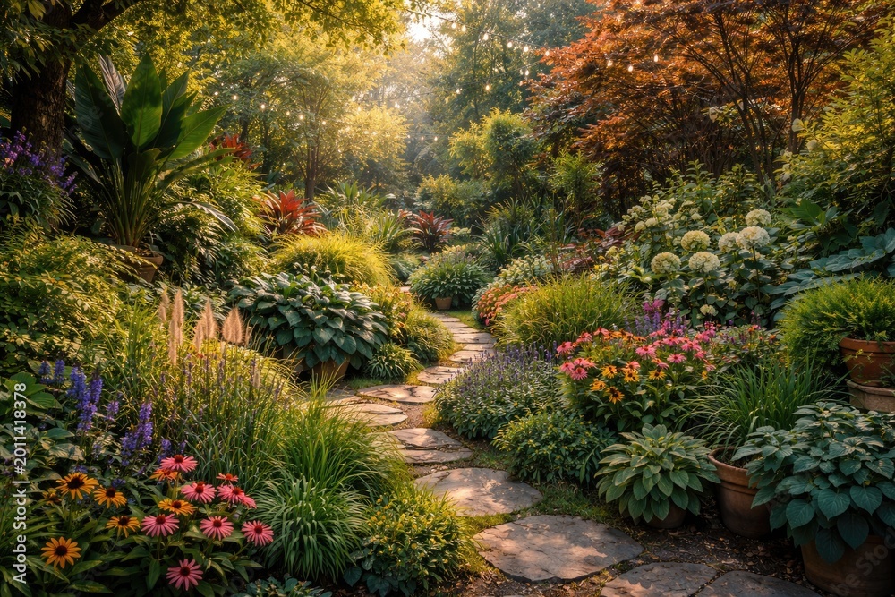 Fototapeta premium Flourishing outdoor area filled with diverse plant life