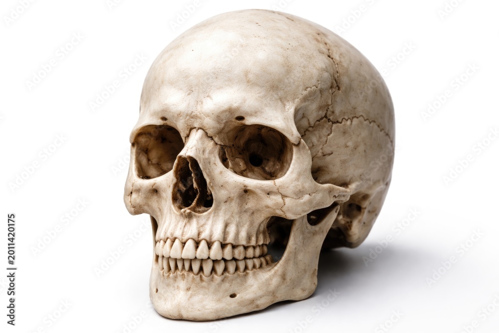 Fototapeta premium White background with detailed close up of human skull