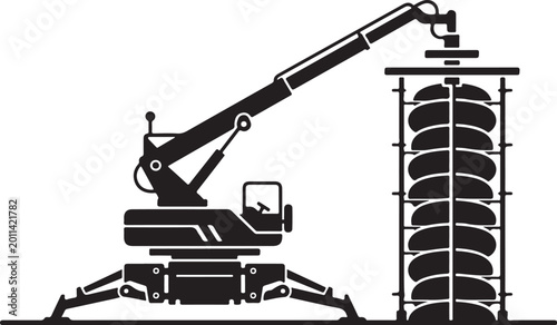 Industrial crane, heavy machinery, construction equipment, black silhouette