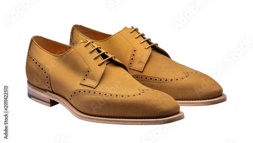 Fotografía Tan suede wingtip brogue derby shoes with laces, isolated on transparent backgro