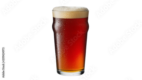 Fotografía Amber ale beer with frothy head in a pint glass, isolated on transparent backgro