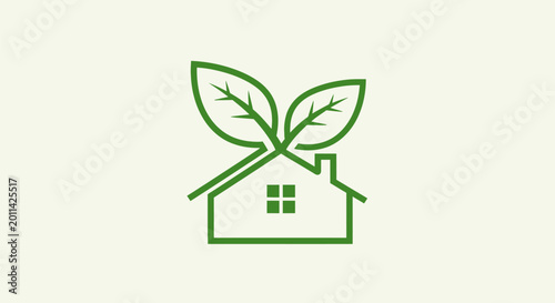 Foto Green house with leaves illustration for eco friendly living concept