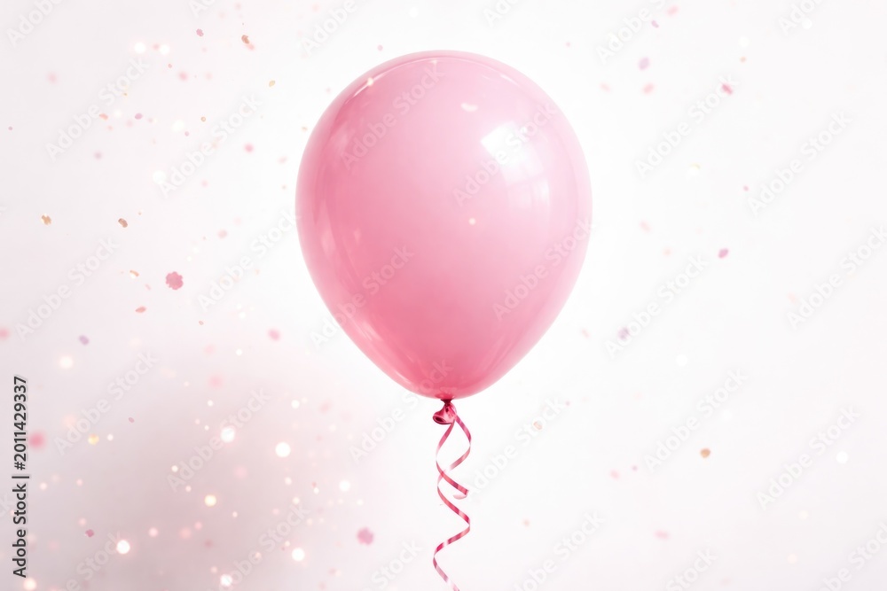 Obraz premium Festive pink balloon floating against a clean white backdrop for celebration