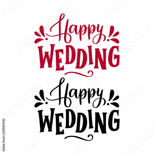 Bild auf Leinwand Happy Wedding Typography in Red and Black Decorative Style