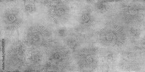 Tableau sur toile Abstract fossil patterns on a textured grey background create a captivating display of ancient marine life