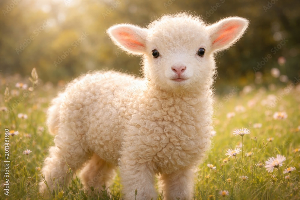 Fototapeta premium Charming spring lamb illustration showing fluffy coat and delicate ears