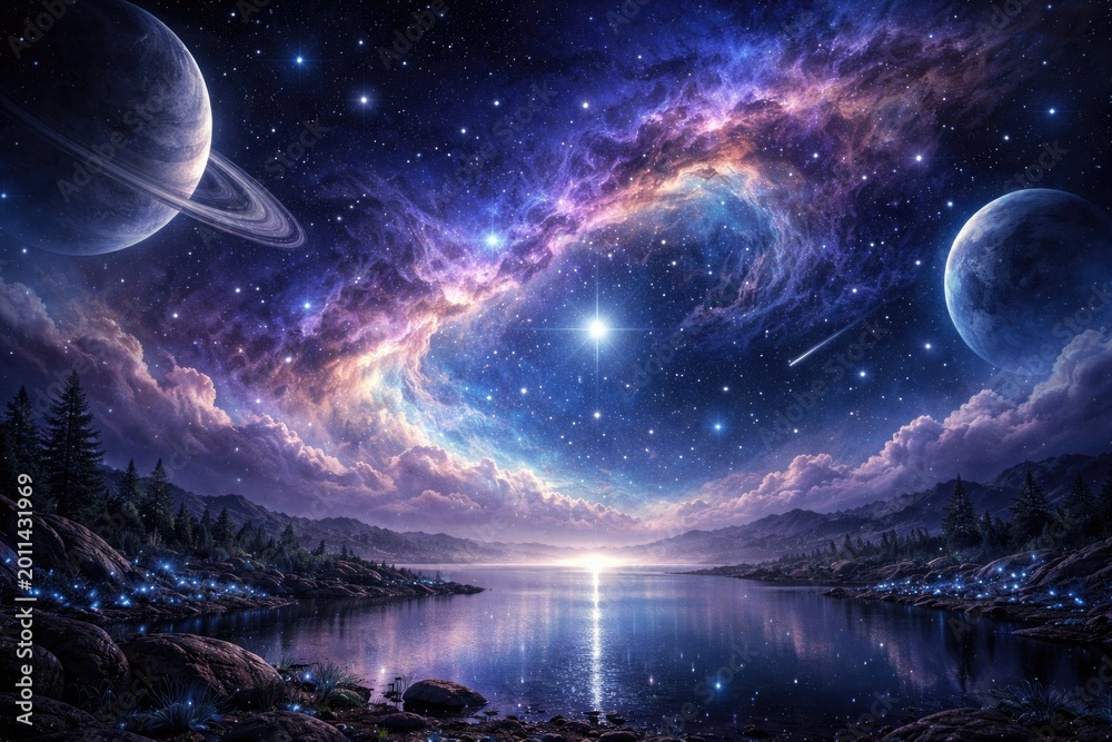Fototapeta premium Tranquil Cosmic Landscape Showing Interstellar Peace