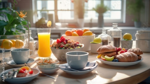 Start your day with a vibrant and nourishing morning feast bathed in golden sunlight.