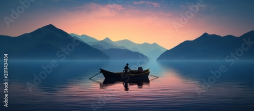 Find peace in the quiet stillness of a mountain lake at the break of dawn.
