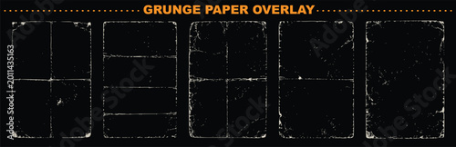 Foto Collection of five high-quality grunge paper texture overlays featuring various fold lines, creases, and distressed edges, perfect for vintage design effects