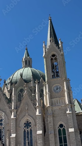 Santuario dell’Addolorata in Castelpetroso, Molise Italy, neo gothic catholic church exterior architecture, religious landmark, 4K ProRes