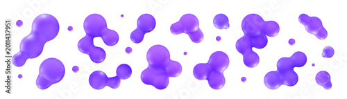 3d lava liquid blobs set Fluid 3D metaballs Abstract purple holographic spheres in flight