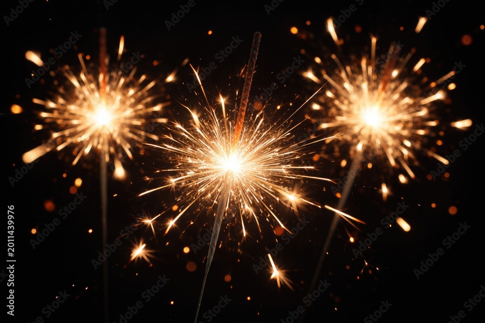 Naklejka premium Sparklers emitting bright light on a black canvas