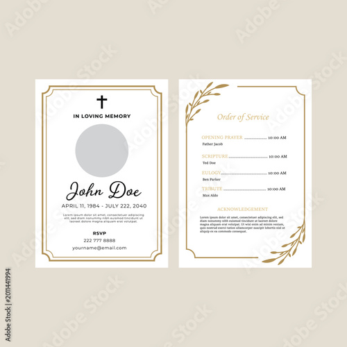 Slika na platnu Elegant Gold Border Funeral Program and Order of Service Template