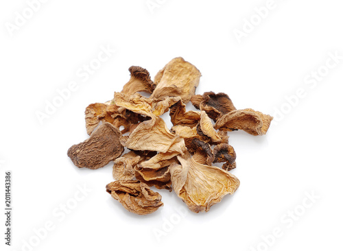dried porcini mushroom over white background. natural product