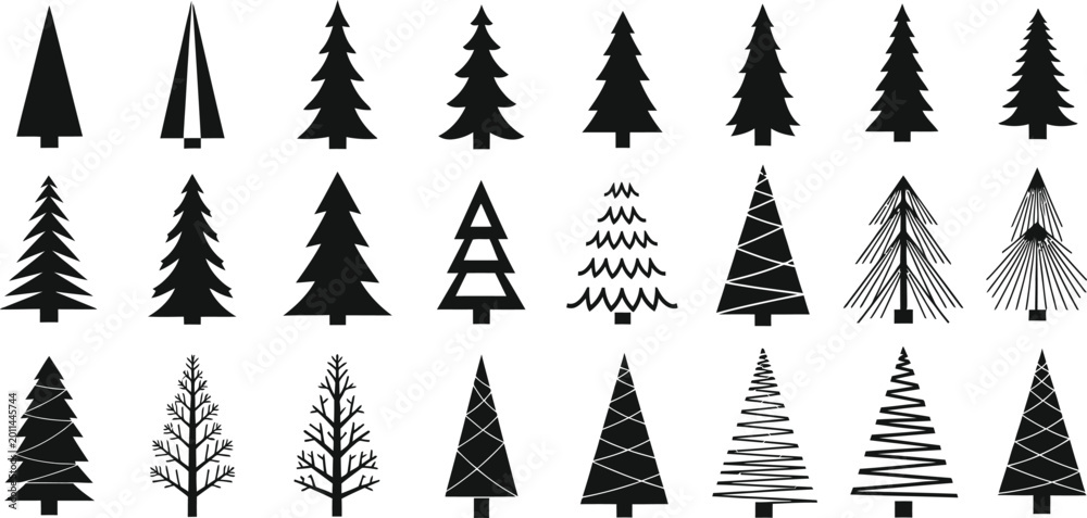 Obraz premium Various stylized christmas trees icon set Vector
