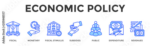Fotografie Economic Policy  Banner Web  Icon Set Collection Pack Vector Illustration Concep
