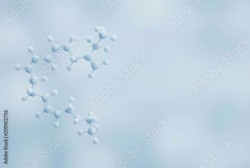 Molecular structure illustration with interconnected atoms on a soft blue background, representing scientific concepts in chemistry and biology