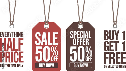 Cuadro en lienzo Four sale price tags hanging display Vector