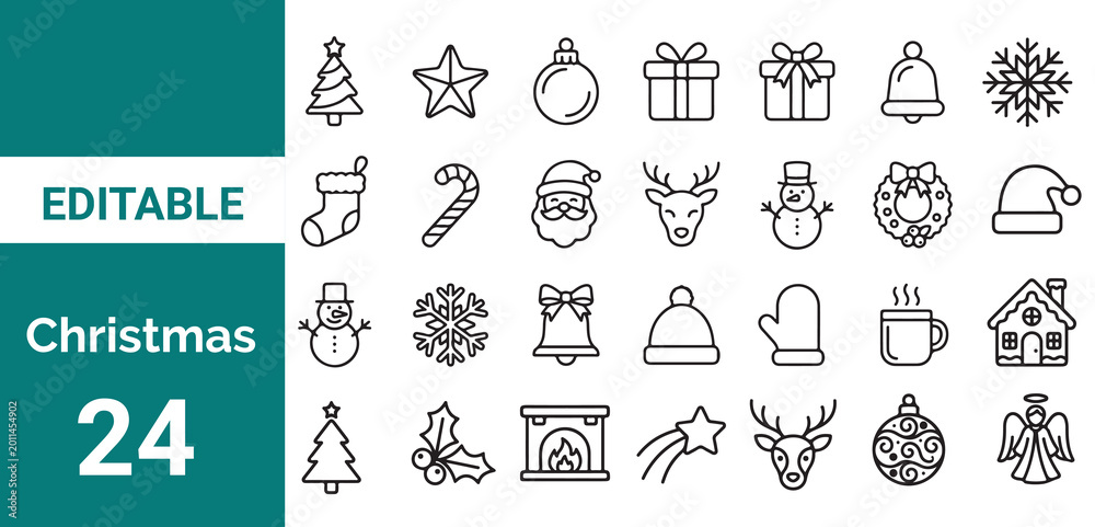 Obraz premium Christmas line icon collection. 