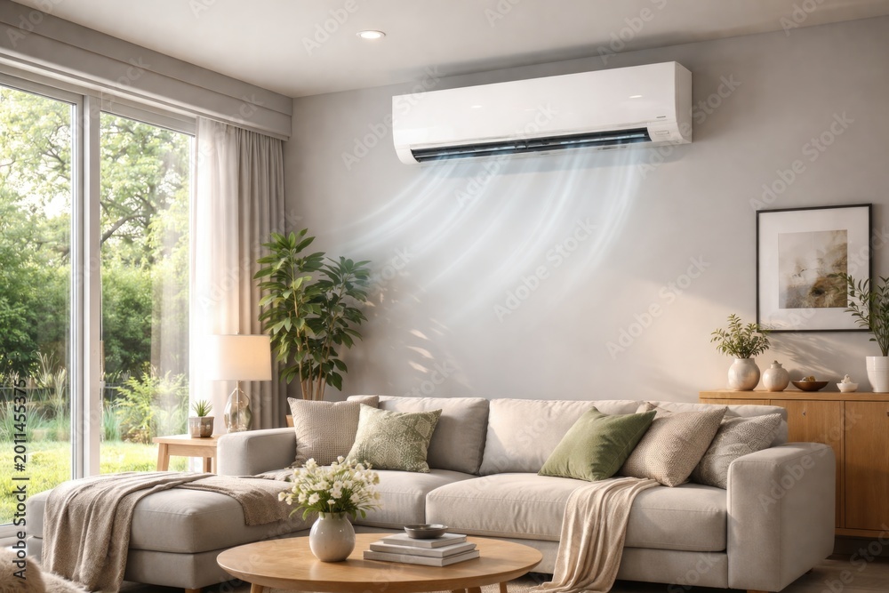 Obraz premium Comfortable and efficient air conditioning setup within a modern home environment