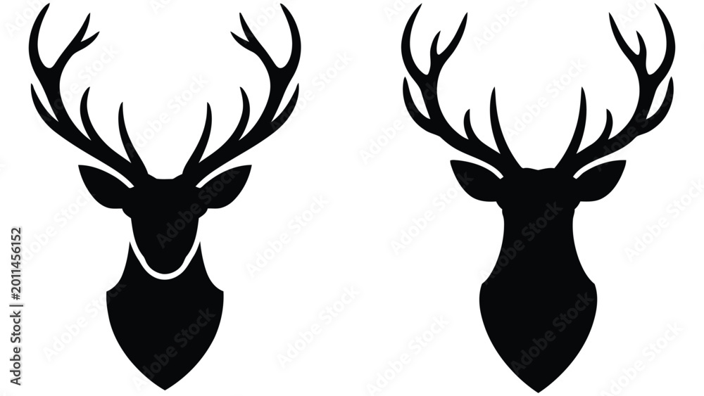 Fototapeta premium set of two silhouettes of deer heads with antlers