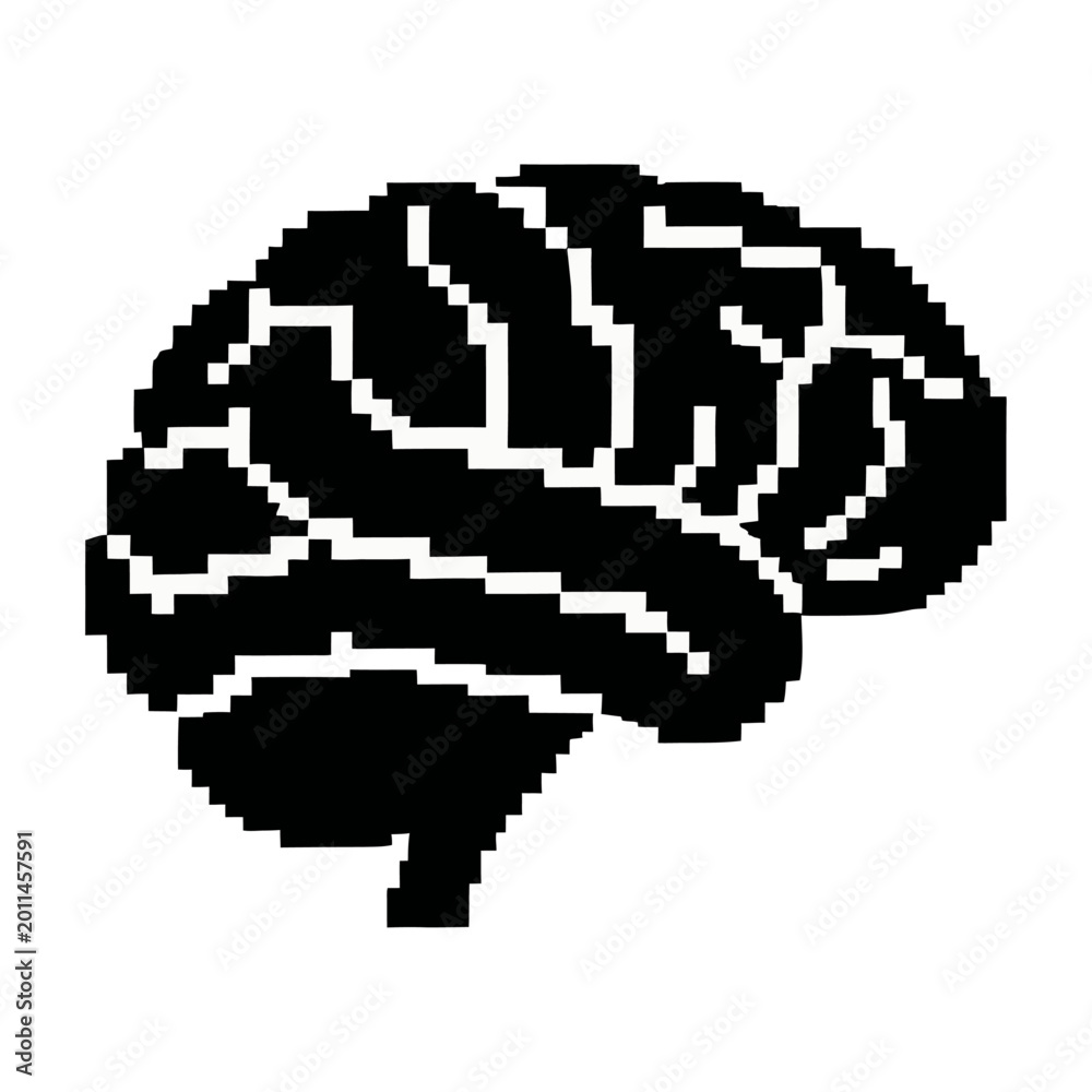 Fototapeta premium Human brain thinking process with pixel art style vector
