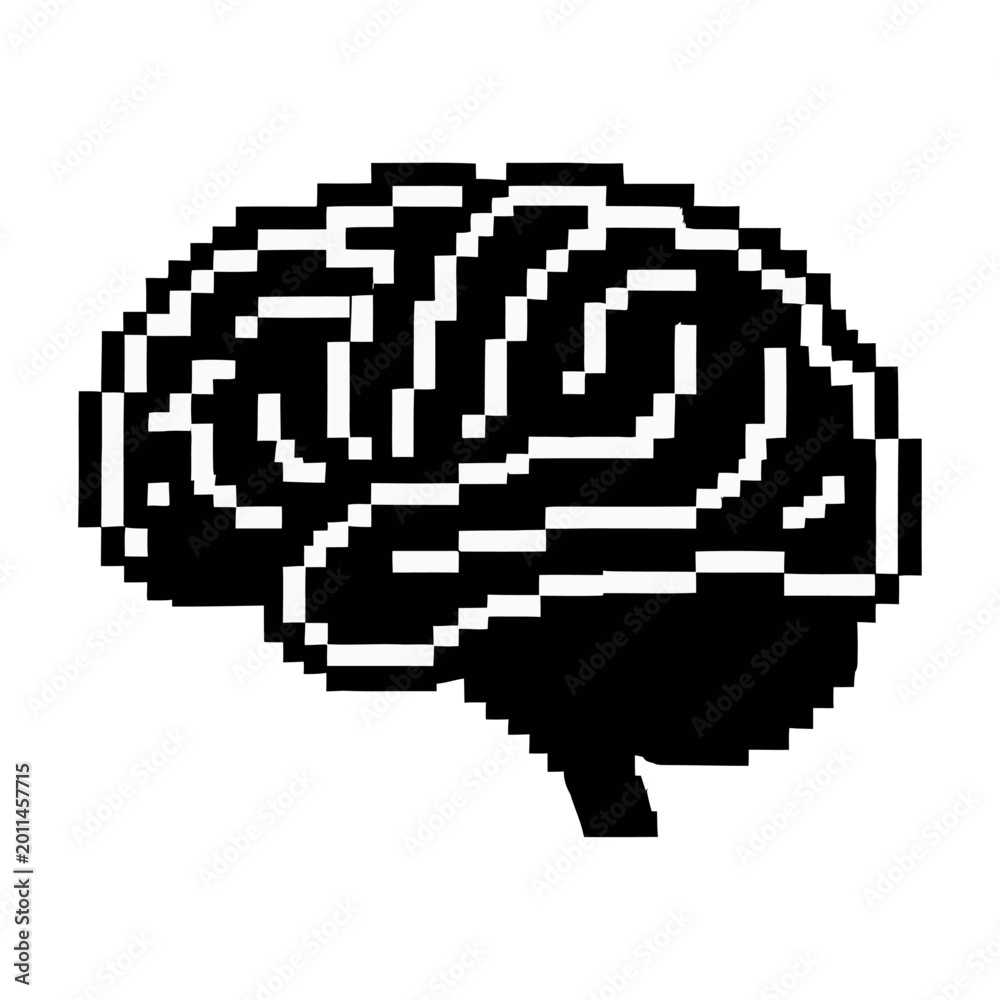 Obraz premium Pixel art brain creativity and innovation vector flat design