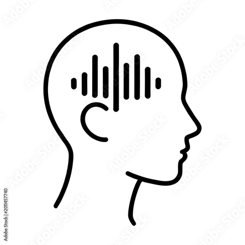 Brain with sound waves concept thinking and creativity flat design vector