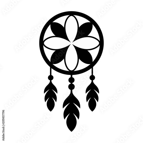 Native american dreamcatcher with feathers flat design vector