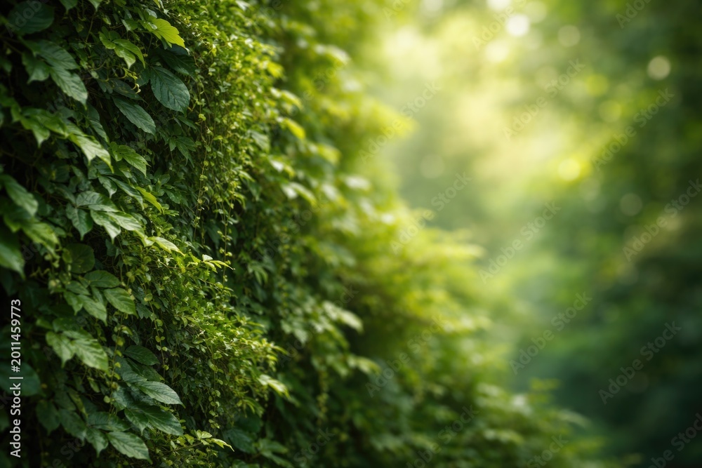 Fototapeta premium Textured verdant foliage panel in soft daylight with plenty of copy space