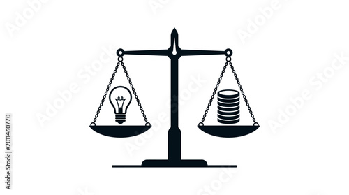 Schilderij op canvas Conceptual balance scale weighing an idea versus money.