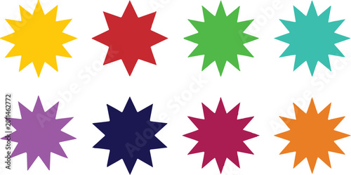Colorful starburst shapes isolated on white background