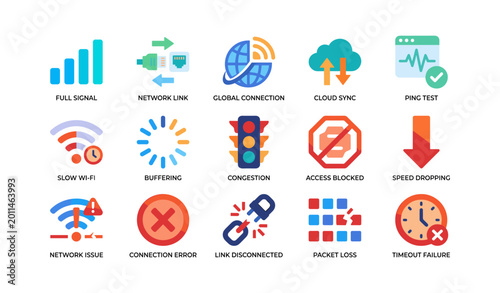 Network status icons showing connectivity states on white background