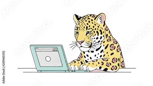 Fotografija Leopard sitting with laptop computer 1.