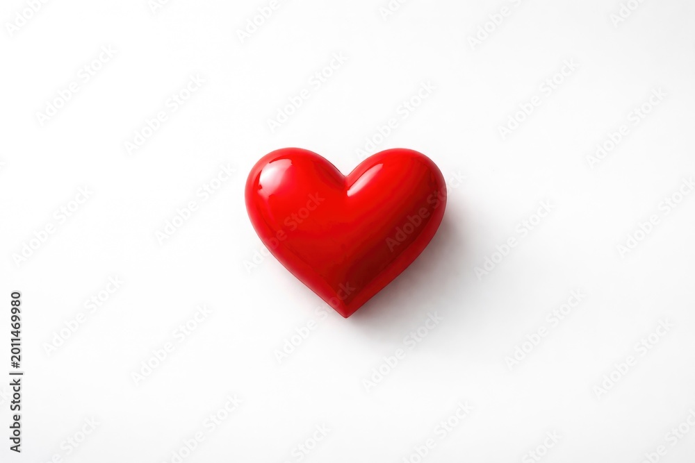 Fototapeta premium Vivid red heart shape placed on a spacious white background