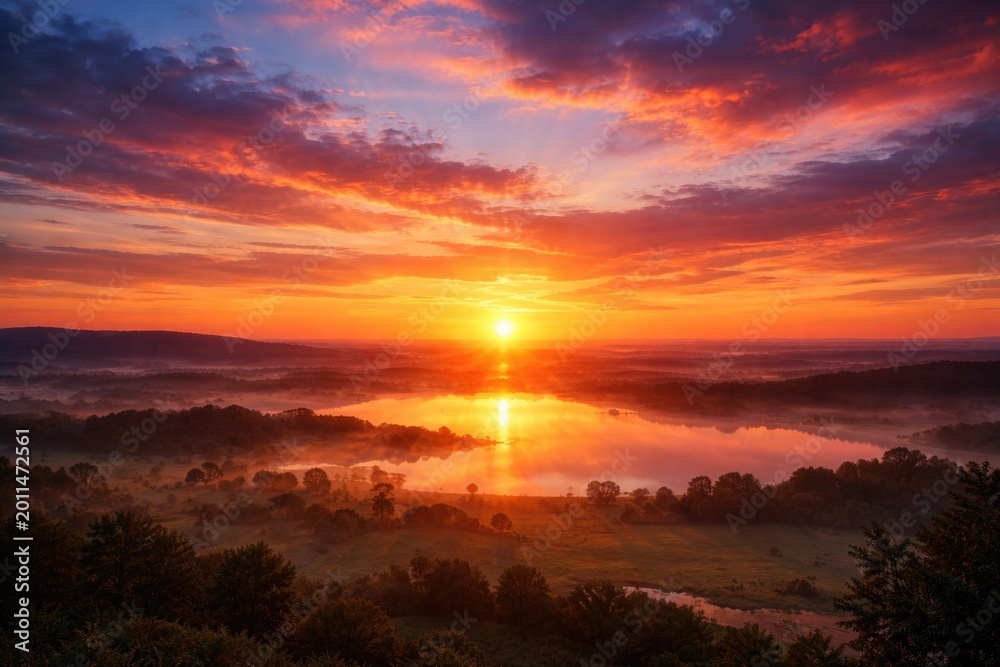 Naklejka premium Luminous early morning horizon with vibrant dawn colors