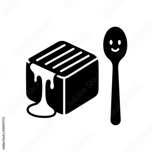 National Butterscotch Brownie Day icon with happy spoon and dripping treat
