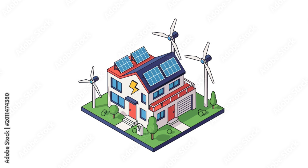 Naklejka premium Eco friendly house with solar panels.