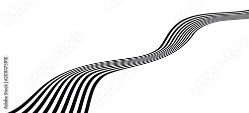 Φωτογραφία Black on white abstract perspective line wave stripes with 3d dimensional effect isolated on white