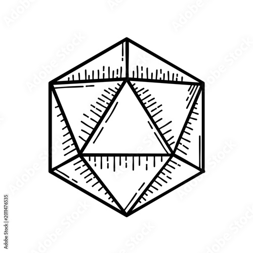 D20 dice sketch, rpg dice - vector illustration