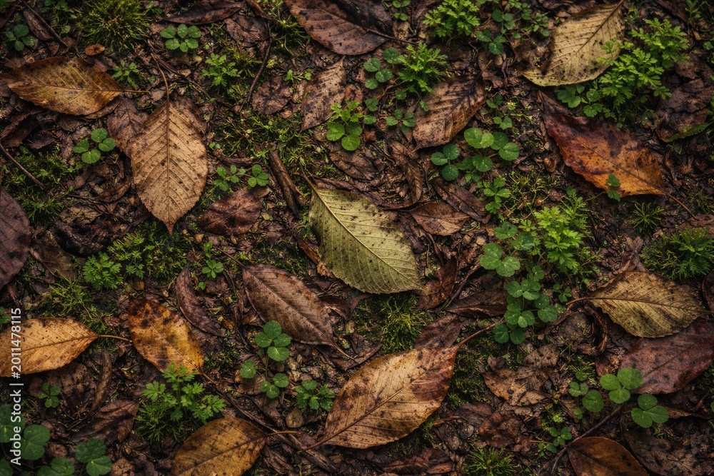 Obraz premium Natural textured leaf bed with organic ground cover layer